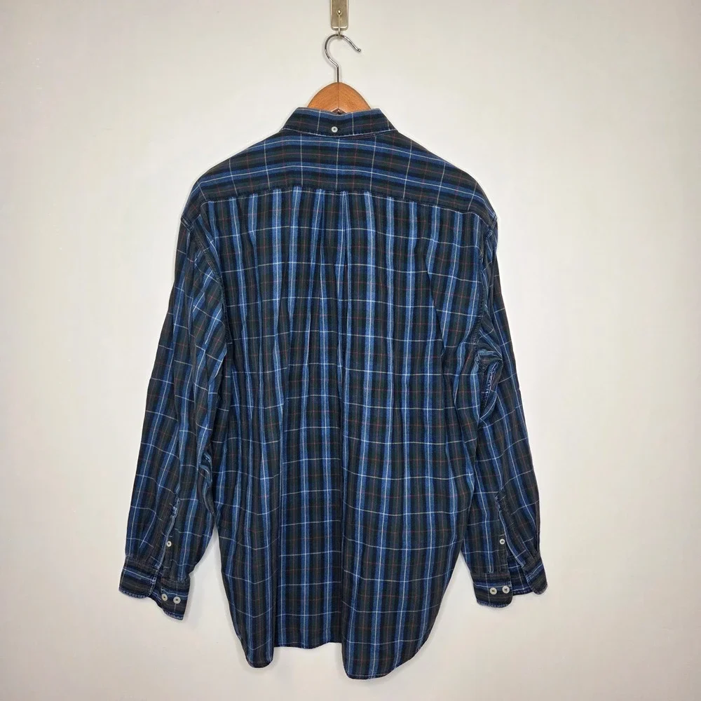 Vintage Y2K Banana Republic Mens Large‎ Blue Plaid Cotton Button Down Shirt L